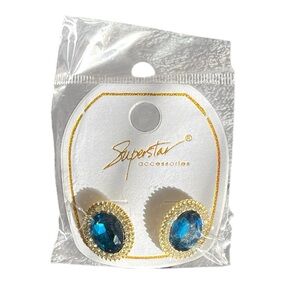 •Blue Oval Rhinestone Earrings•